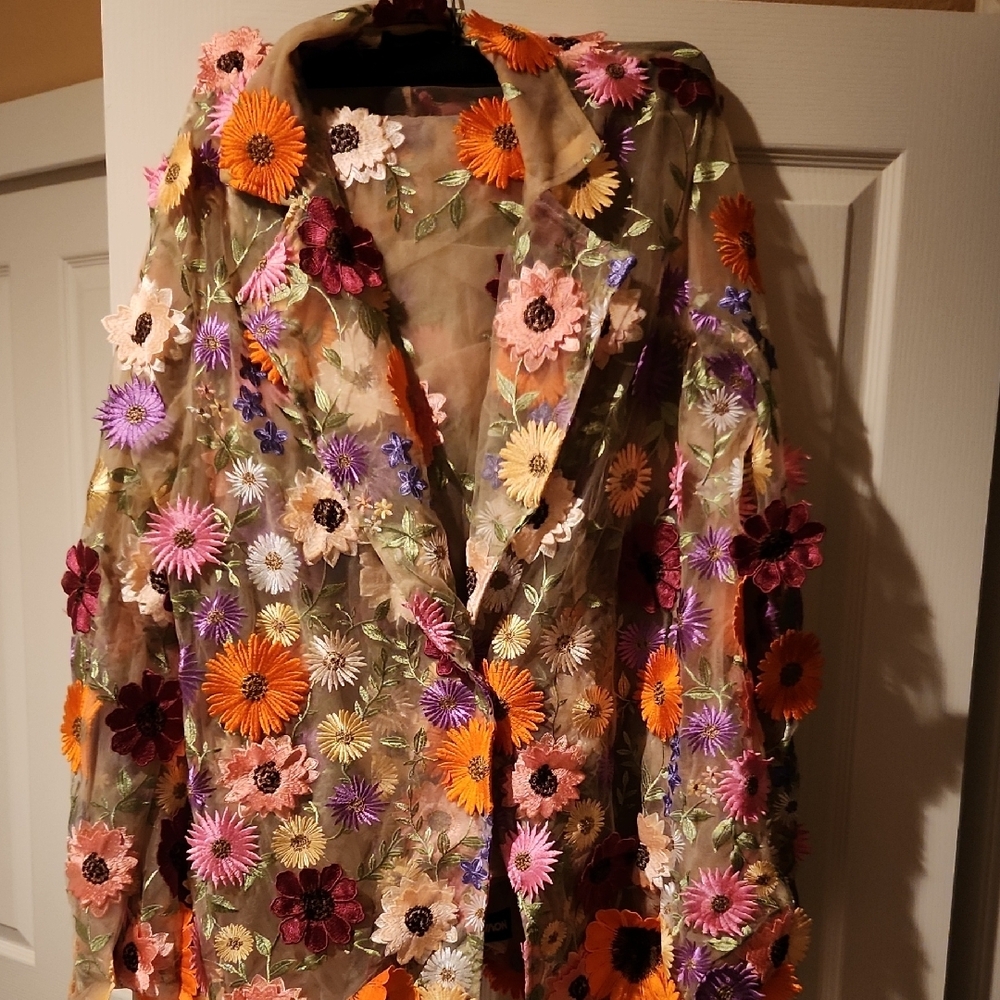 Orange and Cream Floral Suit with Textured Design